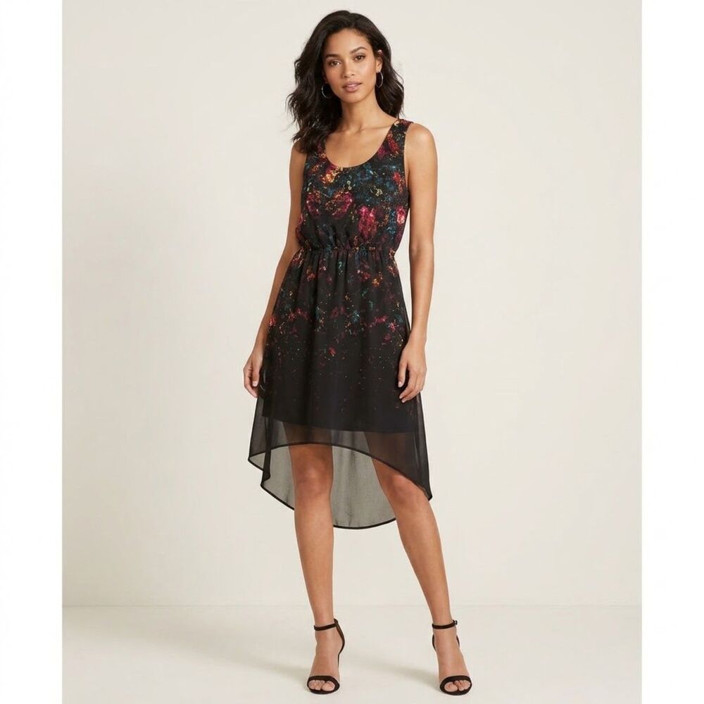 Moschino Floral High-Low Dress Black Sleeveless Asymmetrical Hem Size M